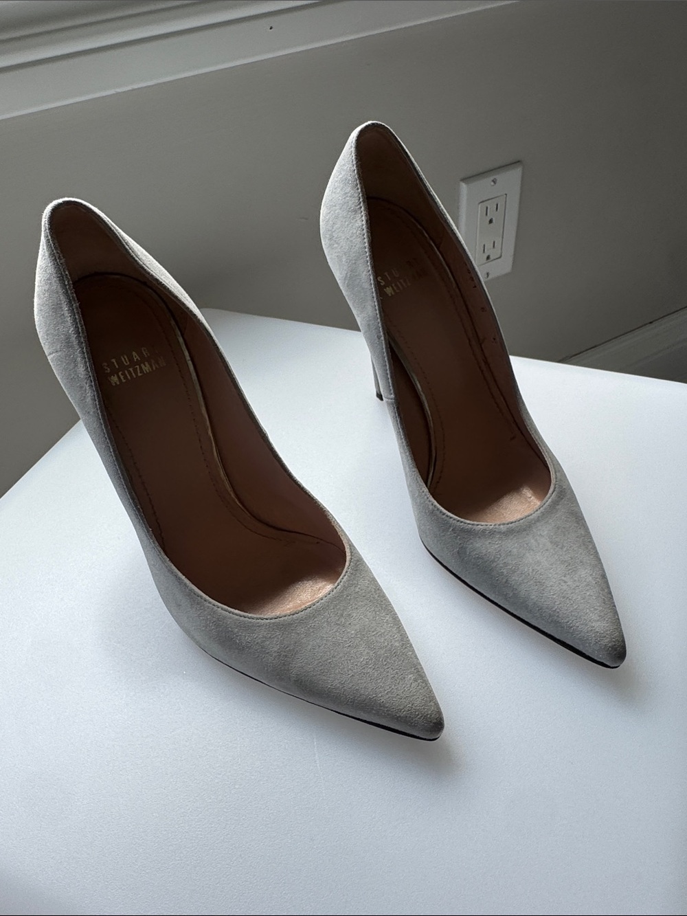 Stuart Weitzman Gray Suede Pointed-Toe Stiletto Pumps